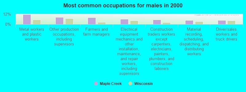 Most common occupations for males in 2000