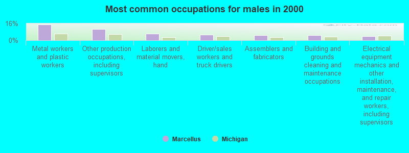 Most common occupations for males in 2000