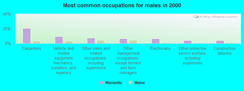 Most common occupations for males in 2000