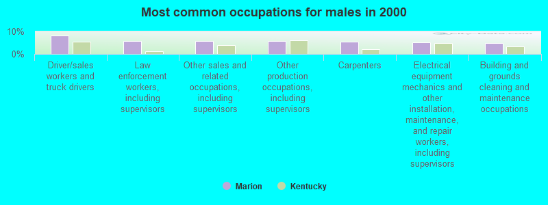 Most common occupations for males in 2000