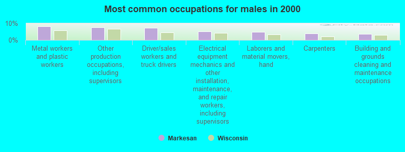 Most common occupations for males in 2000