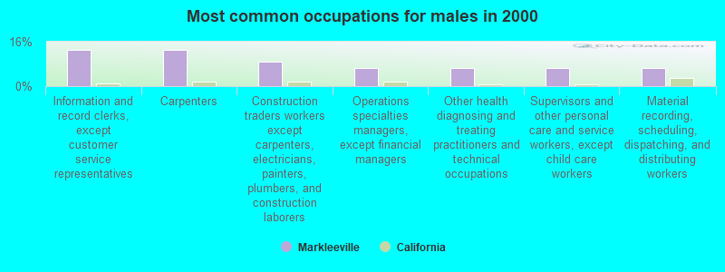 Most common occupations for males in 2000