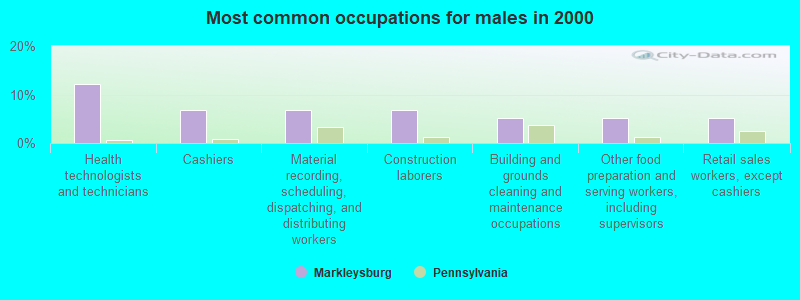 Most common occupations for males in 2000