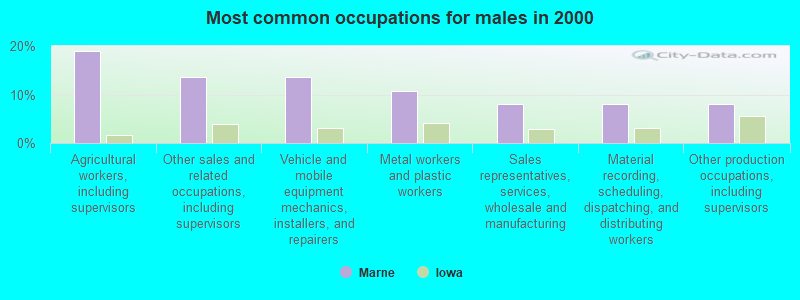 Most common occupations for males in 2000