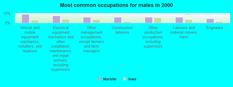 Most common occupations for males in 2000