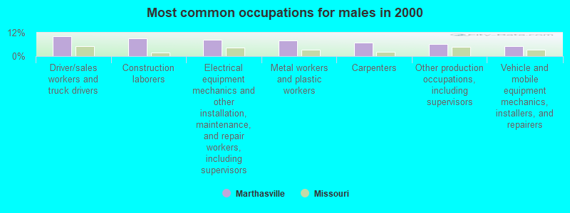 Most common occupations for males in 2000