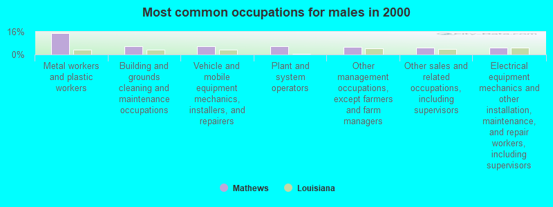 Most common occupations for males in 2000