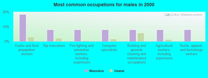 Most common occupations for males in 2000