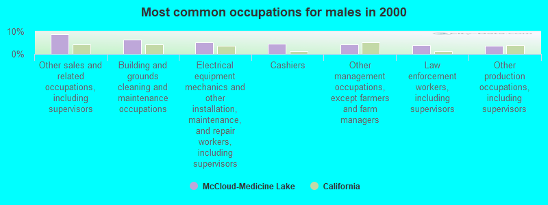 Most common occupations for males in 2000