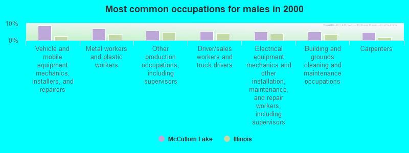 Most common occupations for males in 2000