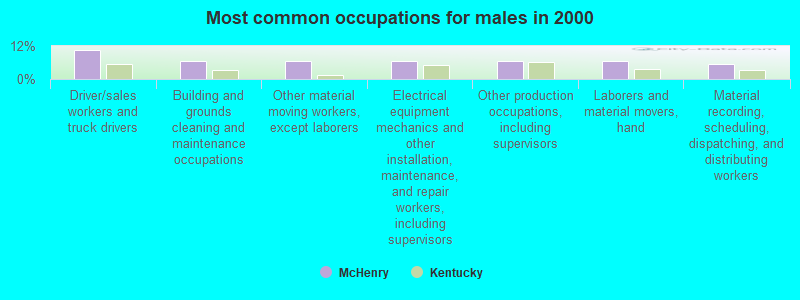 Most common occupations for males in 2000