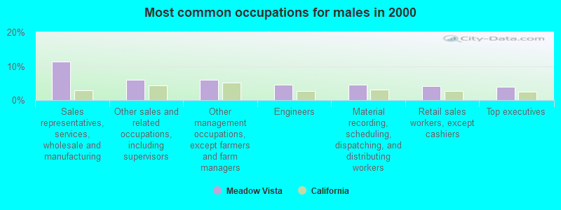 Most common occupations for males in 2000