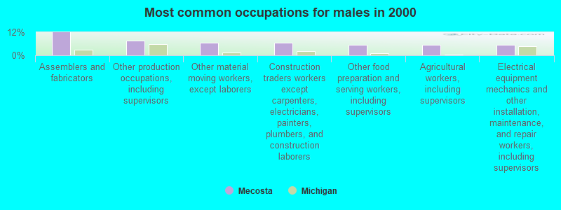 Most common occupations for males in 2000