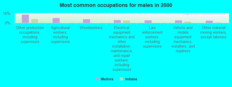 Most common occupations for males in 2000