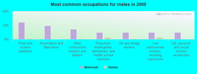 Most common occupations for males in 2000