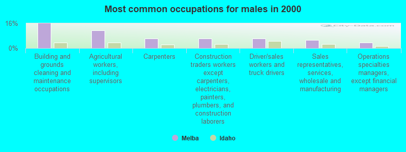 Most common occupations for males in 2000