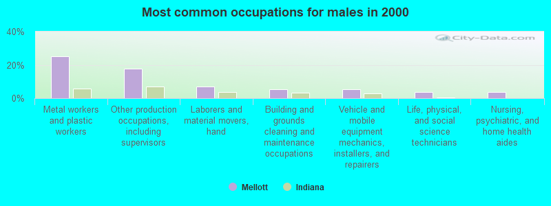 Most common occupations for males in 2000