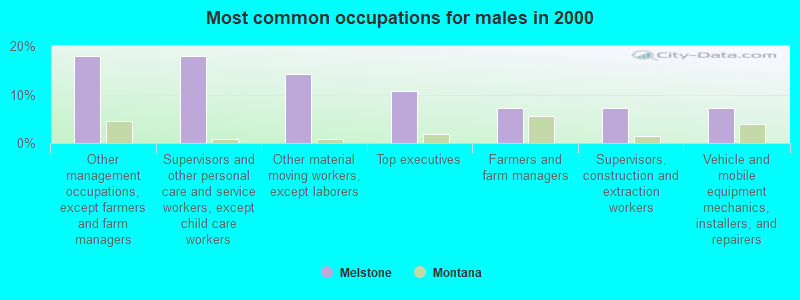 Most common occupations for males in 2000