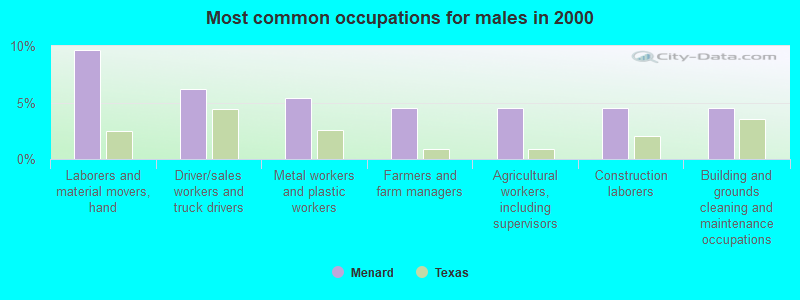 Most common occupations for males in 2000