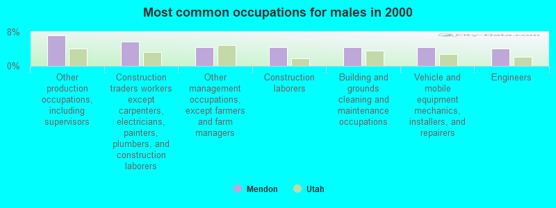 Most common occupations for males in 2000