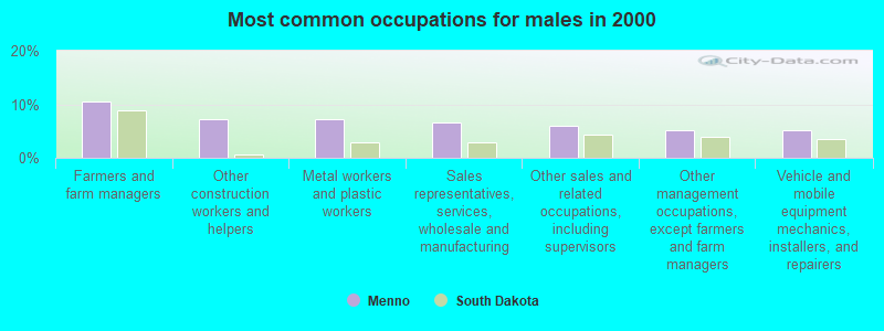 Most common occupations for males in 2000