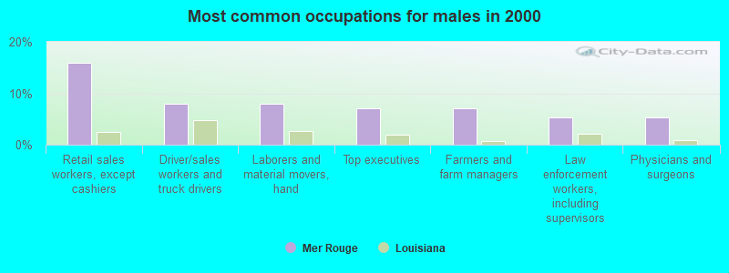 Most common occupations for males in 2000