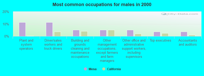 Most common occupations for males in 2000