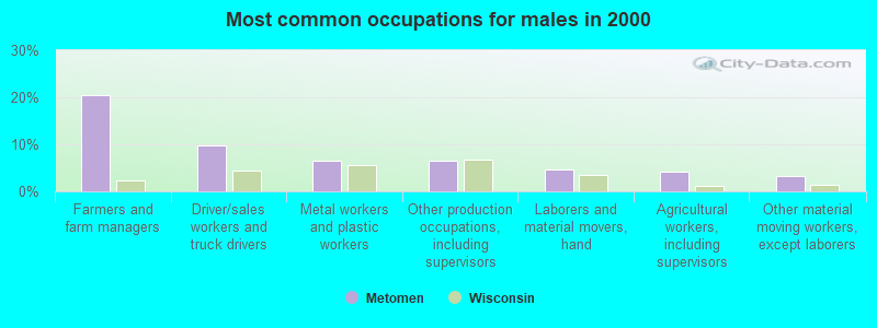 Most common occupations for males in 2000