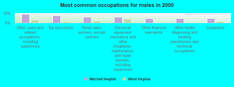 Most common occupations for males in 2000