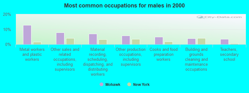 Most common occupations for males in 2000