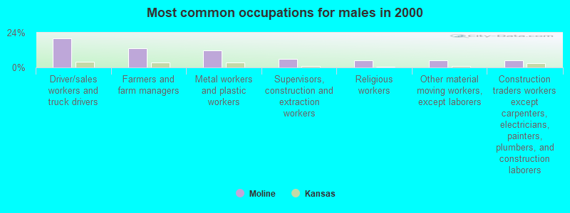 Most common occupations for males in 2000