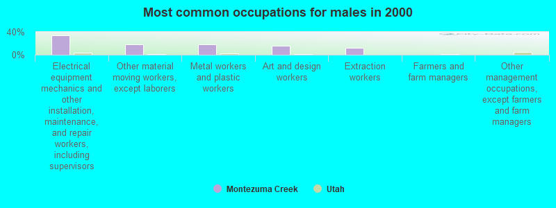 Most common occupations for males in 2000