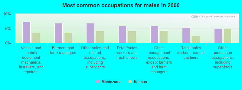 Most common occupations for males in 2000