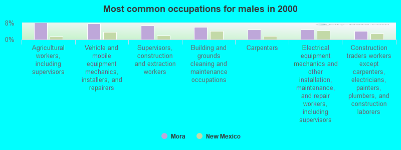 Most common occupations for males in 2000