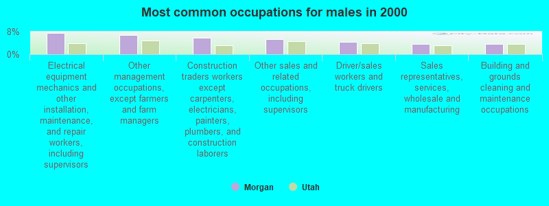 Most common occupations for males in 2000