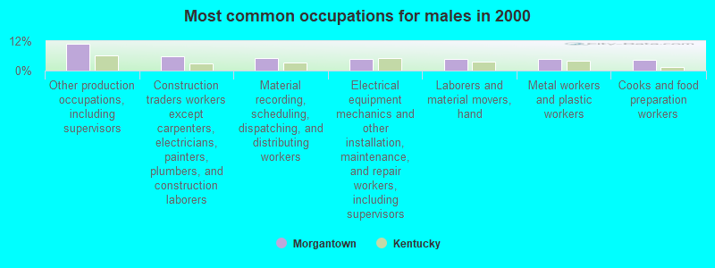 Most common occupations for males in 2000