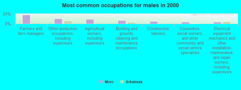 Most common occupations for males in 2000