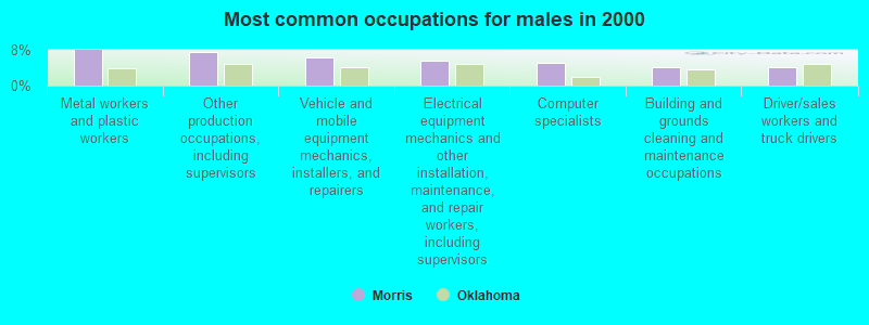 Most common occupations for males in 2000