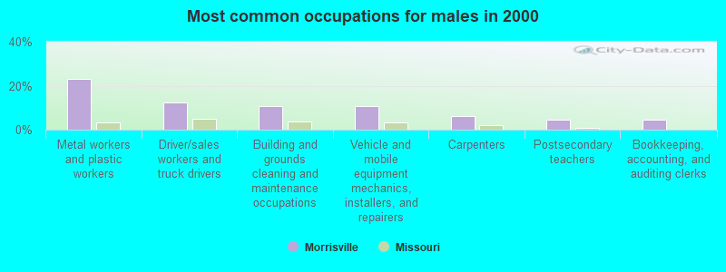 Most common occupations for males in 2000