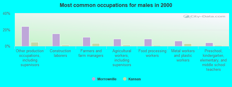 Most common occupations for males in 2000