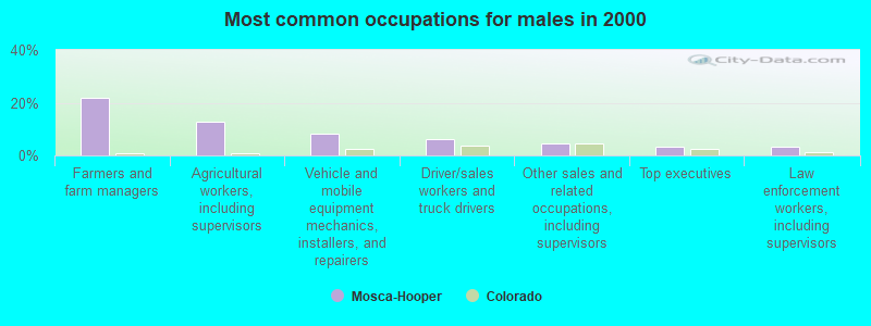 Most common occupations for males in 2000