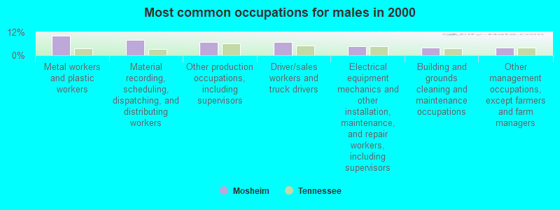 Most common occupations for males in 2000