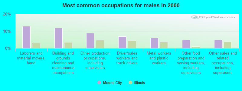 Most common occupations for males in 2000