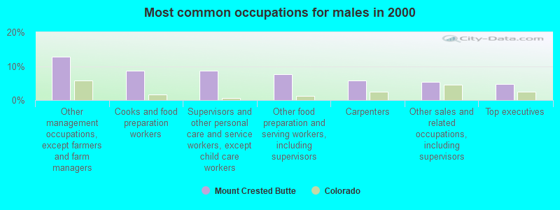 Most common occupations for males in 2000