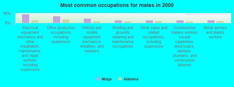 Most common occupations for males in 2000