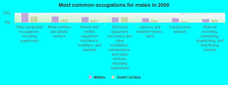 Most common occupations for males in 2000