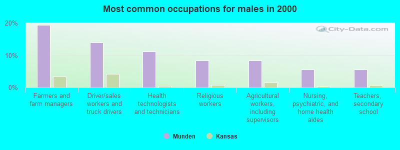 Most common occupations for males in 2000