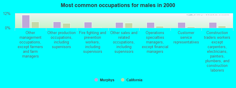 Most common occupations for males in 2000