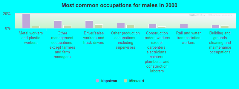 Most common occupations for males in 2000