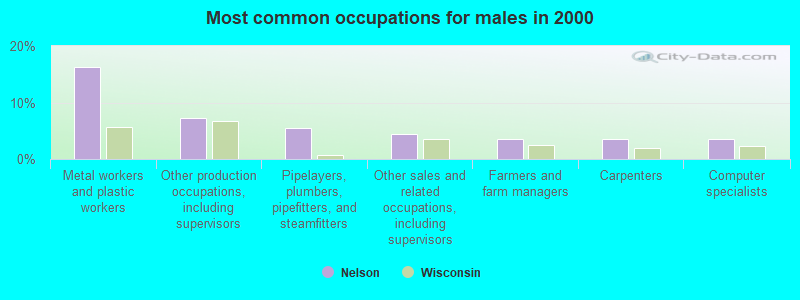 Most common occupations for males in 2000